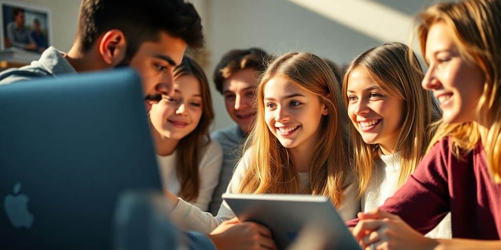 Schülerinnen und Schüler an Laptops im Unterricht