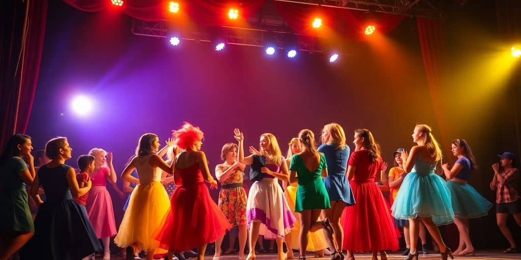 Theaterbühne mit Darstellern in Kostümen