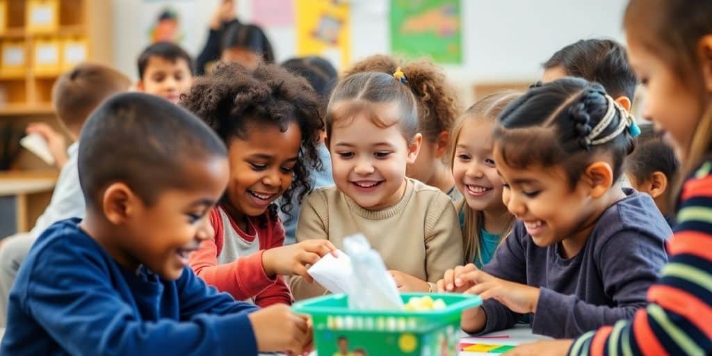 Kinder verschiedener Ethnien lernen zusammen.